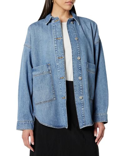 The Drop Pilar Long Denim Shirt Jacket Vestes - Bleu