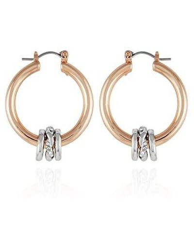 Guess Two-tone Mini Ring Charm Hoop Earrings - Metallic