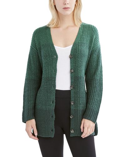 BCBGeneration Long Sleeve Cardigan With Buttons And Tie Belt - Green
