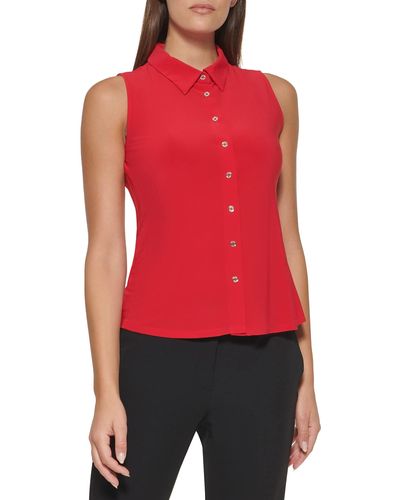 Tommy Hilfiger Sleeveless Point Collar Blouse Scarlet Xl - Red