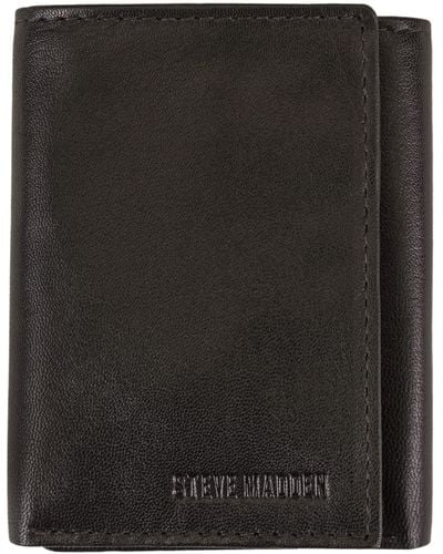 Steve Madden Rfid Leather Trifold Wallet With Id Window - Black