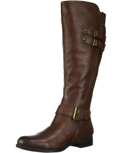 Naturalizer S Jessie Knee High Buckle Detail Riding Boots Chocolate Brown Leather 8 W