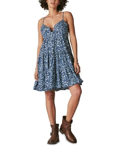 Lucky Brand Printed Button Front Tiered Mini Dress - Blue
