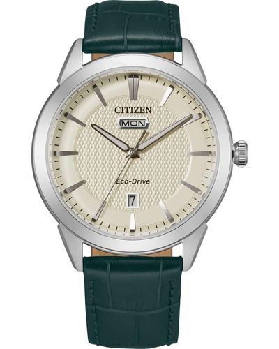 Citizen Corso Stainless Steel Eco-drive Watch With Leather Strap - Green