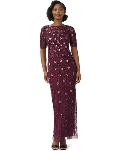 Adrianna Papell Ap1e209314 Short Sleeve 3d Floral Embellished Evening Dress - Red