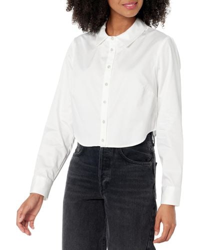 Guess Long Sleeve Sami Cropped Button Up - White