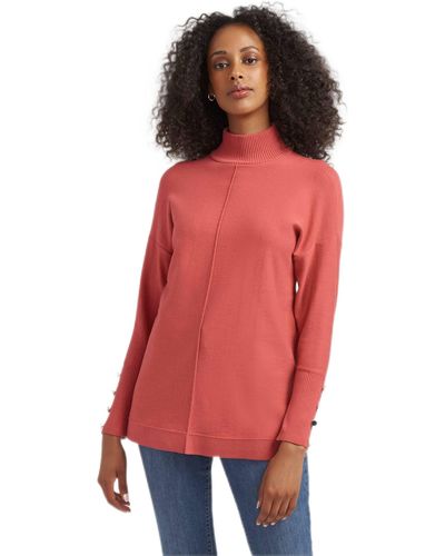 Anne Klein Mock Neck With Long Sleeve With Buttons - Red