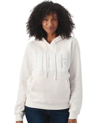 UGG Rey Fuzzy Logo Hoodie Sweatshirt - White