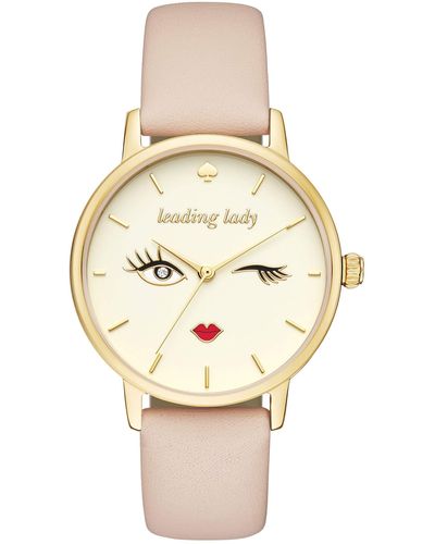 Kate Spade Metro Quartz Metal And Leather Three-hand Watch - Natural