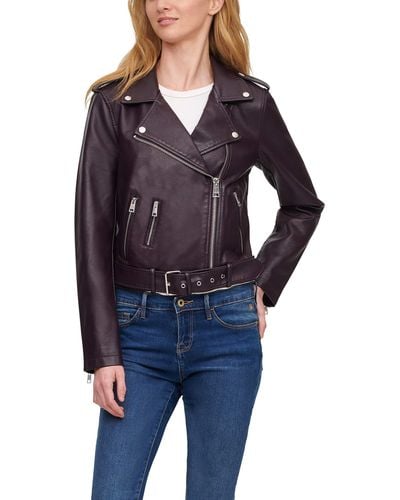 Levi's Faux Leather Belted Motorcycle Jacket - Blue