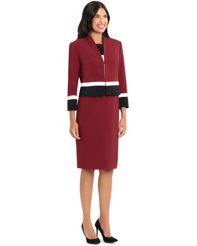 Maggy London Colorblock 3/4 Sleeve Crepe Jacket - Red