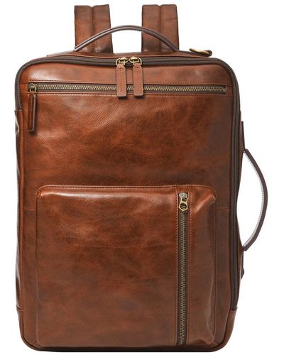 Fossil Buckner Leather Medium Convertible Travel Backpack And Briefcase Messenger Bag - Brown