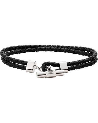 Emporio Armani Black Leather Multi Strand Bracelet