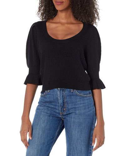 PAIGE Magnolia Sweater Scoop Neckline Elbow Length Puff Sleeve In Black