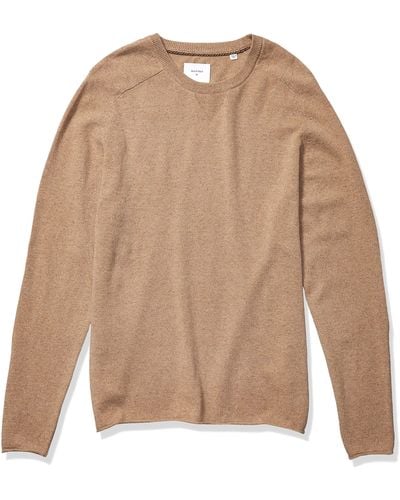 Billy Reid Cashmere Silk Saddle Crew Sweater With Leather Elbow Patches - Brown