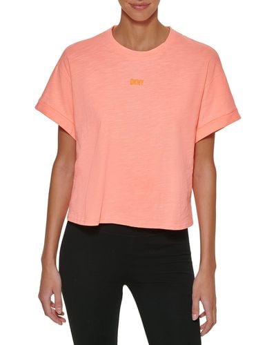 DKNY Sport Embroidered Logo Cropped Pigment Dyed T-shirt - Pink