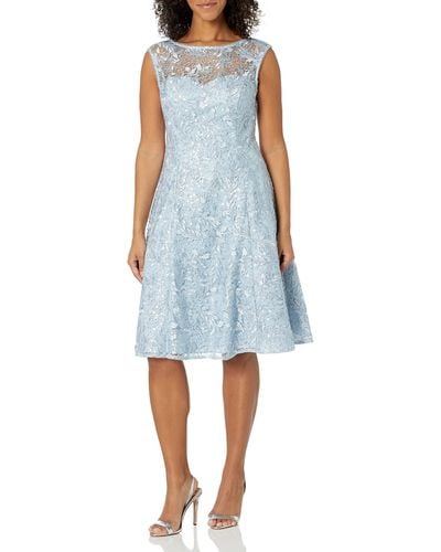 Adrianna Papell Embroidered Midi Cocktail Dres - Blue