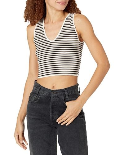 Monrow Ht1030-2-stripe Crop Lounge Tank - Blue