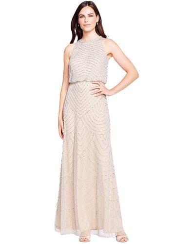 Adrianna Papell S Art Deco Beaded Blouson Dress With Halter Neckline - White