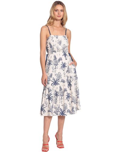 Donna Morgan Floral Printed Spaghetti Strap Dress With Tiered Skirt And Tie Detail At Waist - Multicolor