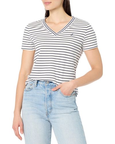Nautica Stripe V-neck Short Sleeve T-shirt - Blue