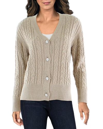 Anne Klein Cable Cardigan W Jewel Buttons - Gray