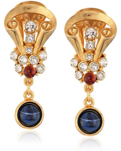 Ben-Amun Golden Era Swarovski Crystal Deco Sapphire Clip-on Drop Gold Earrings For Bridal Wedding Anniversary - Metallic