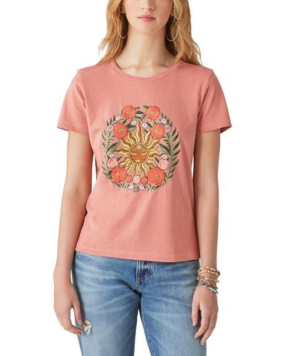 Lucky Brand Embroidered Sun Classic Crew Tee