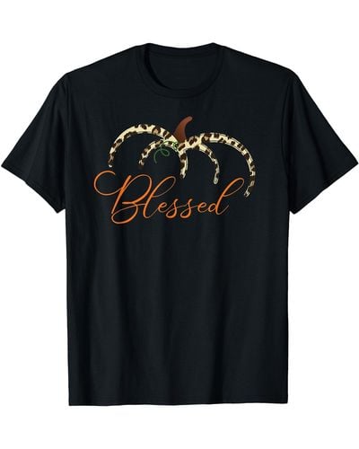 Ash Fall Leopard Print Pumpkin Blessed Women Tee Thanksgiving T-shirt - Black