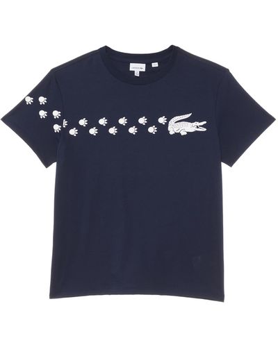 Lacoste Short Sleeve Paw Print Graphic Tee Shirt - Blue