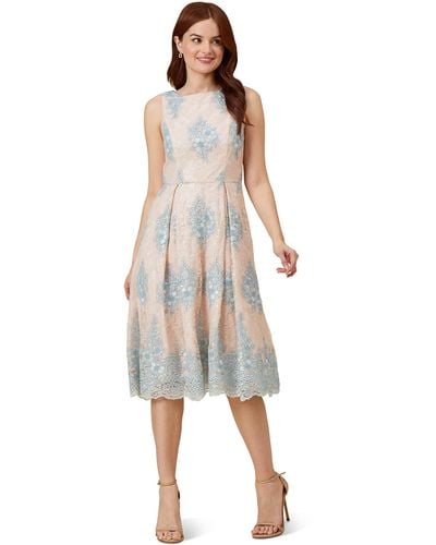 Adrianna Papell Embroidered Lace Fit And Flare - Natural