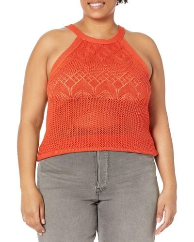 7 For All Mankind Crochet Front Tank Denim Tiger Lily - Red