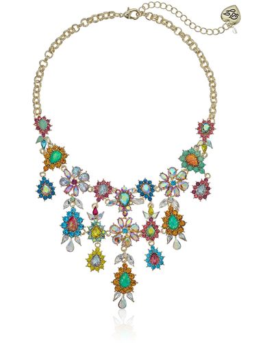 Betsey Johnson Colorful Stone Flower Statement Necklace - Multicolor