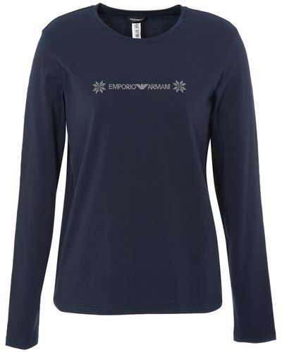 Emporio Armani Tartan Christmas Cotton Long Sleeve T-shirt Regular Fit - Blue
