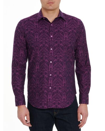 Robert Graham Highland Stretch Cotton Jacquard Sport Shirt - Purple
