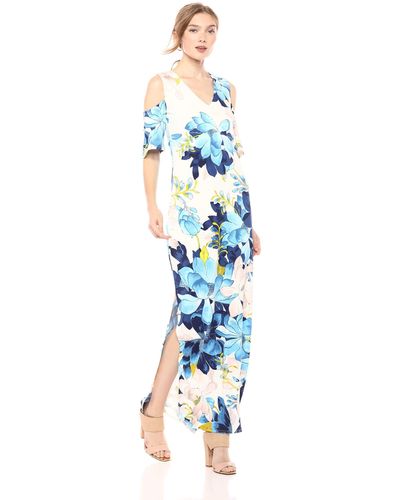 Rachel Roy Printed Cold Shoulder Jersey Maxi Dress - Blue