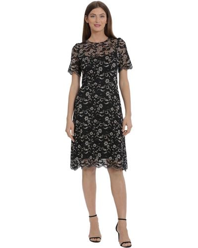 Maggy London Short Sleeve Lace High-low Dress With Keyhole In Back - Black