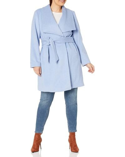 Cole Haan Plus Size Wool Slick Belted Coat - Blue