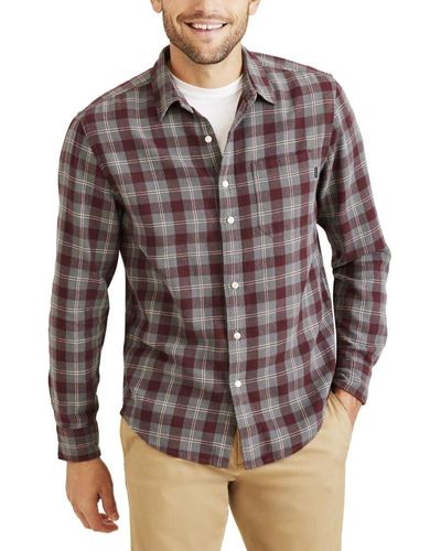 Dockers Regular Fit Long Sleeve Casual Shirt - Brown