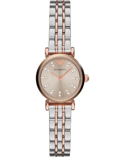 Emporio Armani Two-hand Silver And Rose Gold Two-tone Stainless Steel Bracelet Watch - Metallic
