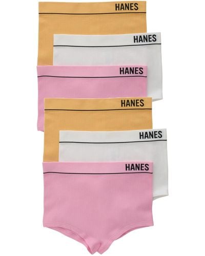 Hanes Originals Seamless Stretchy Ribbed Boyfit Panties Pack - Pink