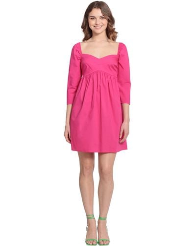 Donna Morgan Cute Fun Flirty Sweetheart Neck 3/4 Sleeve Mini Dress - Pink