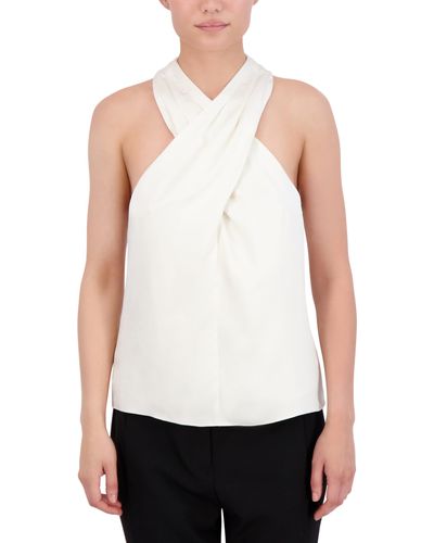 BCBGMAXAZRIA S Sleeveless Crossover Halter Neck Woven Tank-top-and-cami-shirts - White