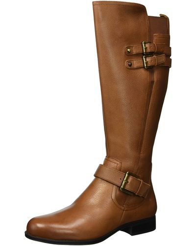 Naturalizer S Jessie Knee High Buckle Detail Riding Boots Banana Bread Brown Leather Wide Calf 7 M