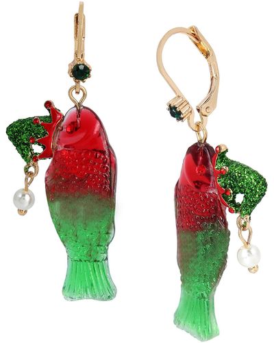 Betsey Johnson Gummy Fish Elf Drop Earrings - Red