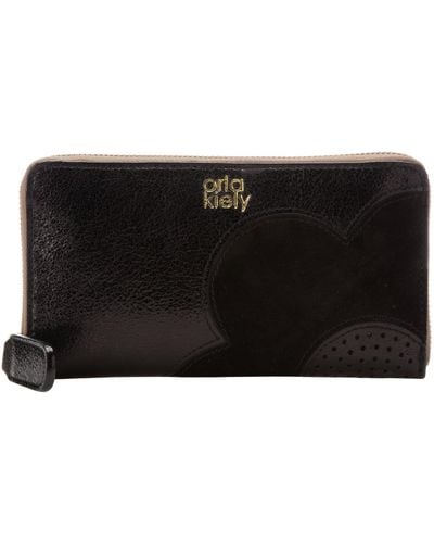 Orla Kiely Black Sparkle Leather Big Zip Wallet