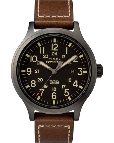 Timex Tw4b11300 Expedition Scout 43mm Brown/black Leather Strap Watch - Multicolor