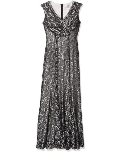 Tahari By Arthur S. Levine Stretch Lace Two Tone Gown - Black