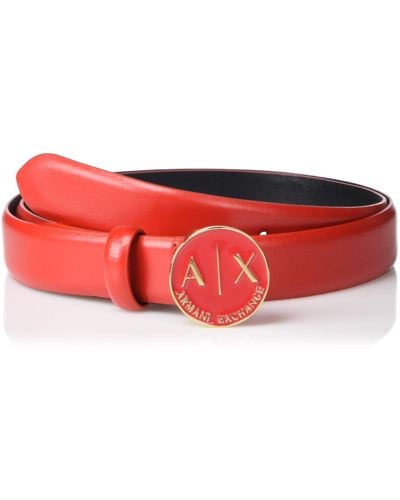 Emporio Armani A | X Armani Exchange Skinny Belt With Circle Buckle And Ax Logo - Red
