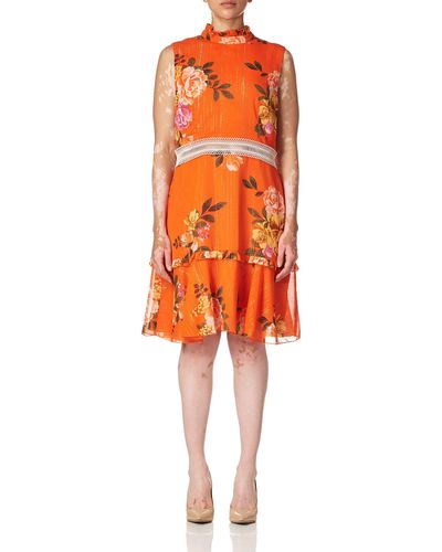 Donna Morgan Sleeveless Chiffon Fit And Flare Dress - Orange